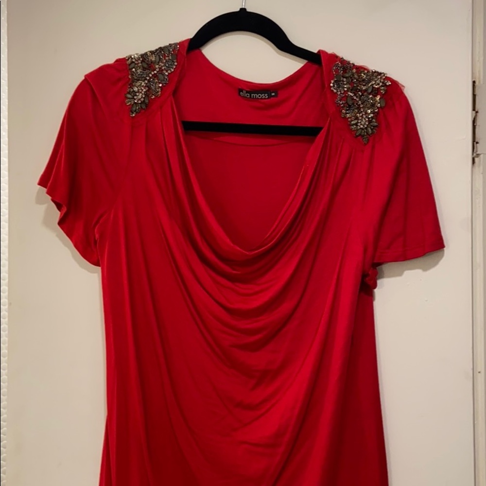 Ella Moss Red puff sleeve Embellished Shirt